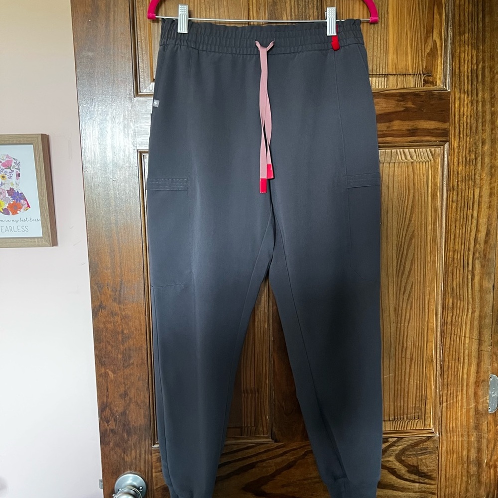 Figs Charcoal Joggers with Pink Drawstring